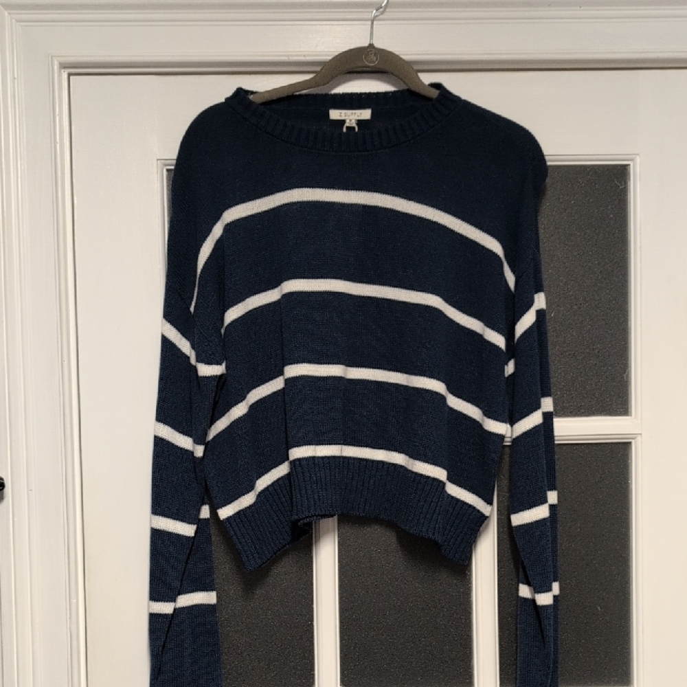 Z Supply  Navy and White Striped Crew Neck Sweater